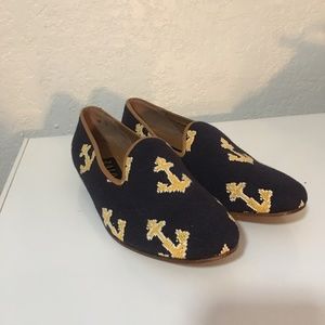 Zalo women navy blue yellow anchor needlepoint